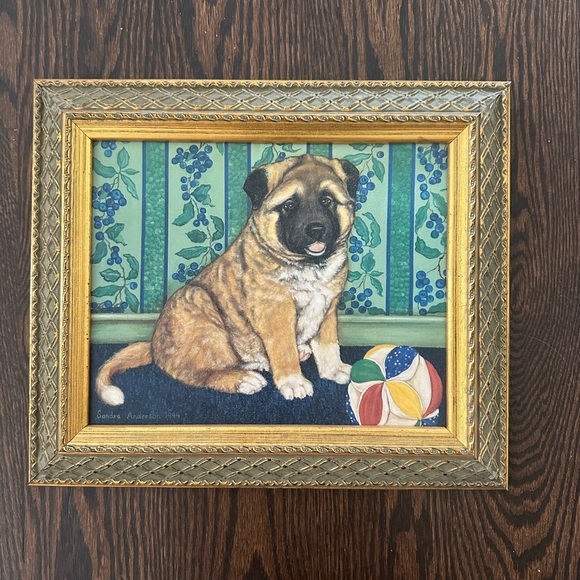 Sandra Anderson German Shepherd Puppy Dog Painting Lithograph Framed art